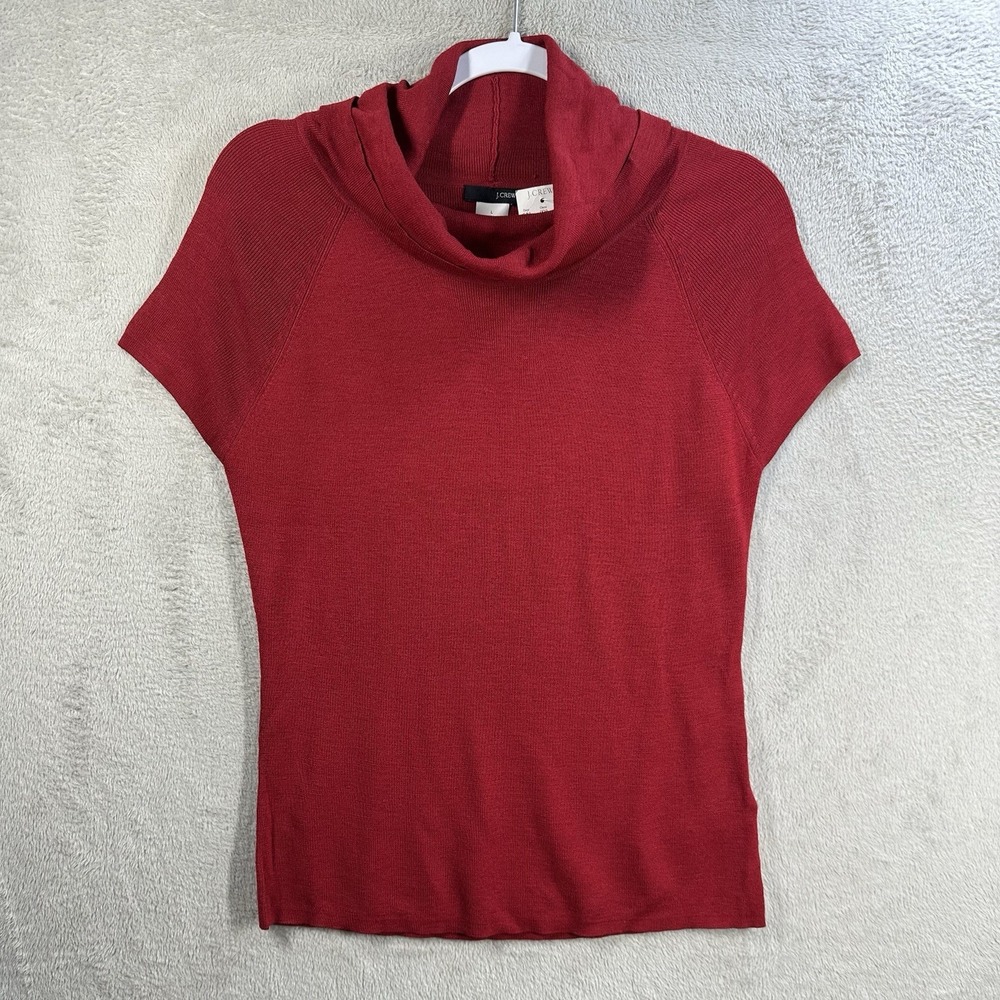 J. Crew Silk Blend Sweater Size L Red Short Cap‎ Sleeves Cowl Neck NWT Capsule